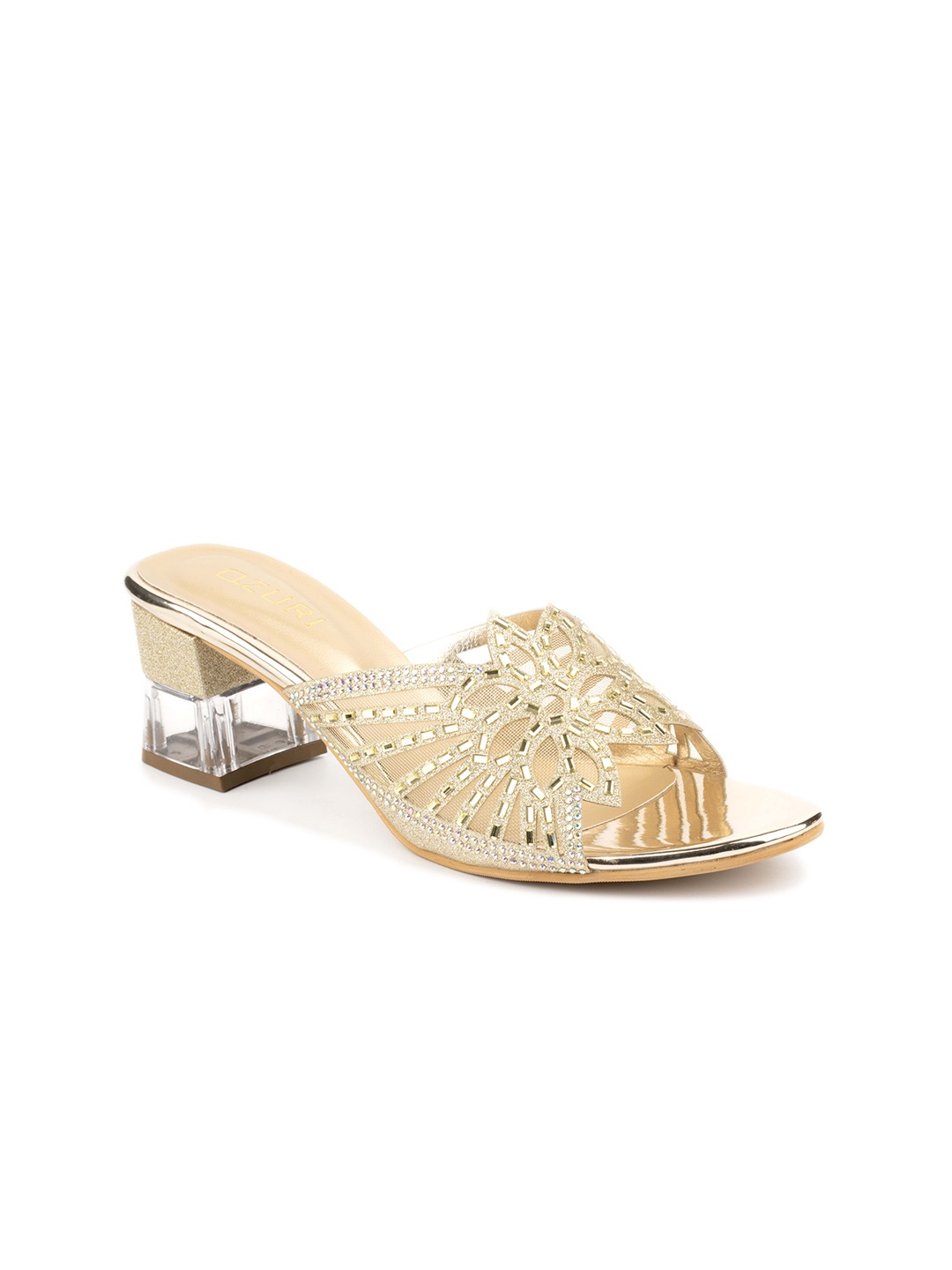 

Ozuri Embellished Open Toe Block heels, Gold