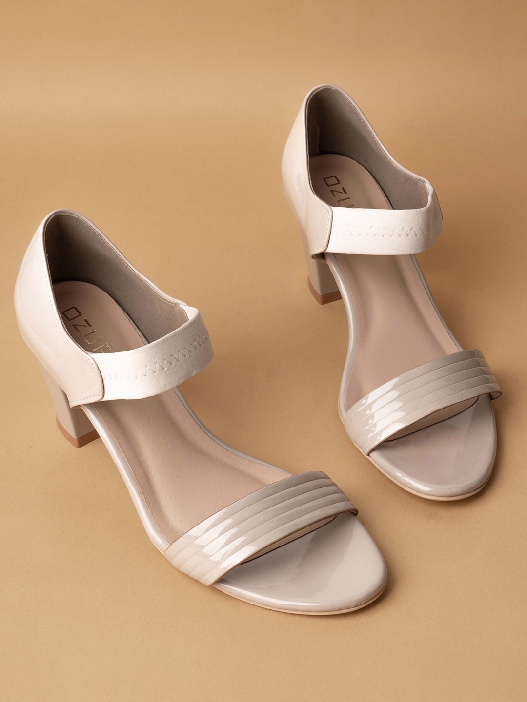 

Ozuri Open Toe Backstrap Block Heels, Beige