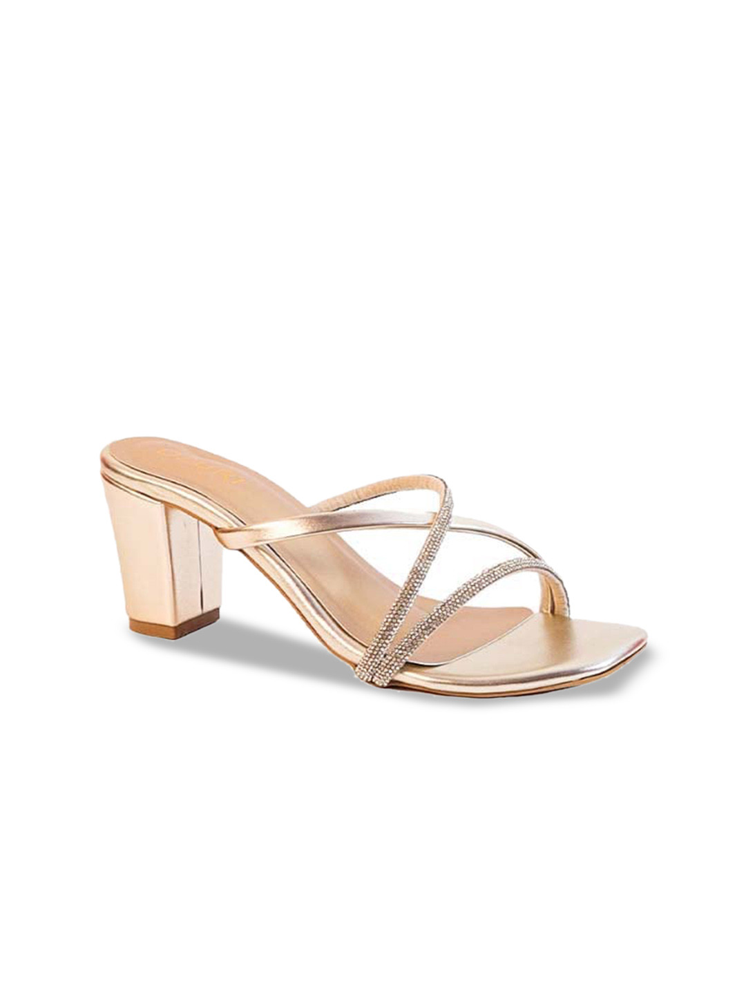 

Ozuri Embellished Open Toe Block Heels, Gold