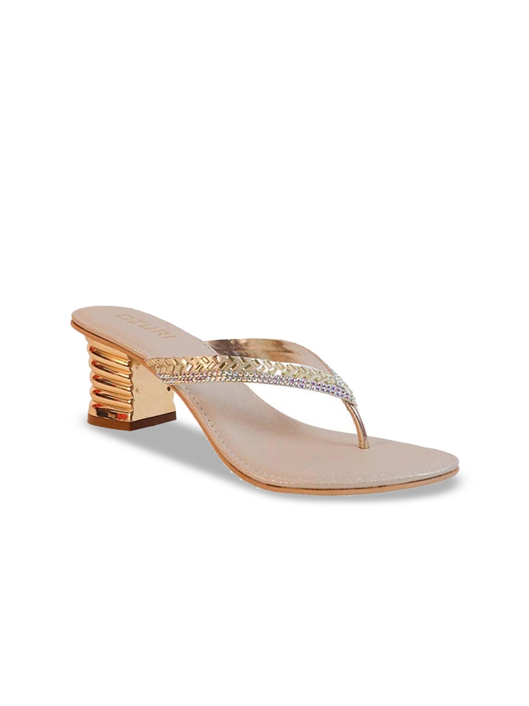 

Ozuri Embellished Open Toe Block heels, Gold