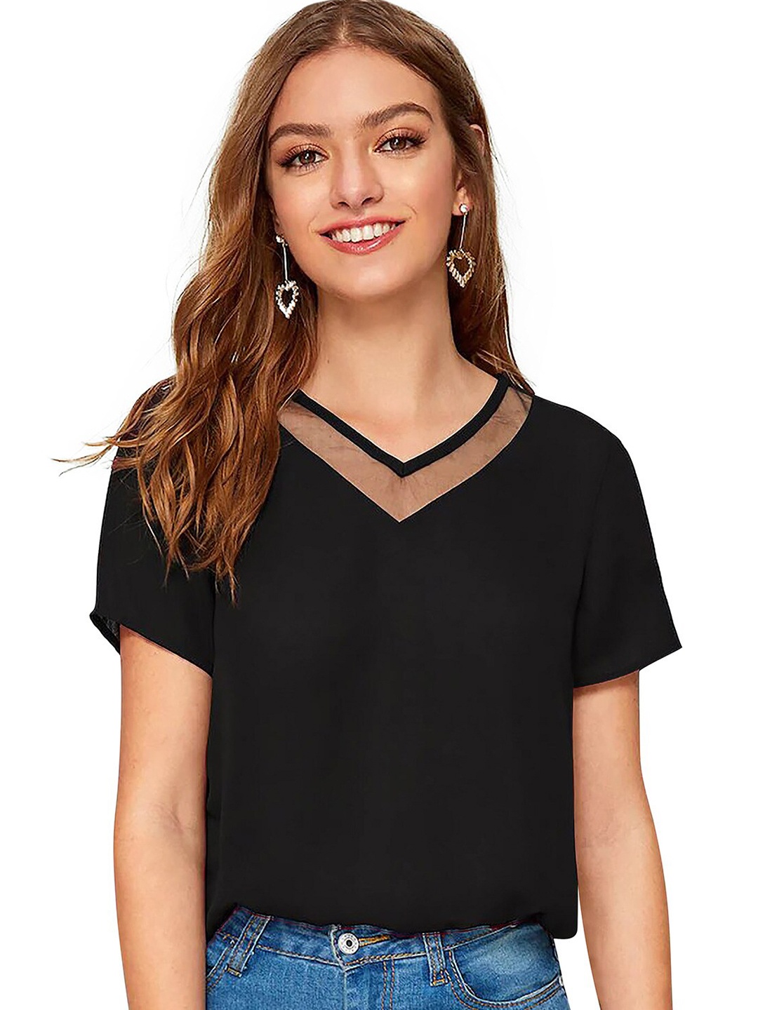 

ODETTE V-Neck Acrylic Top, Black