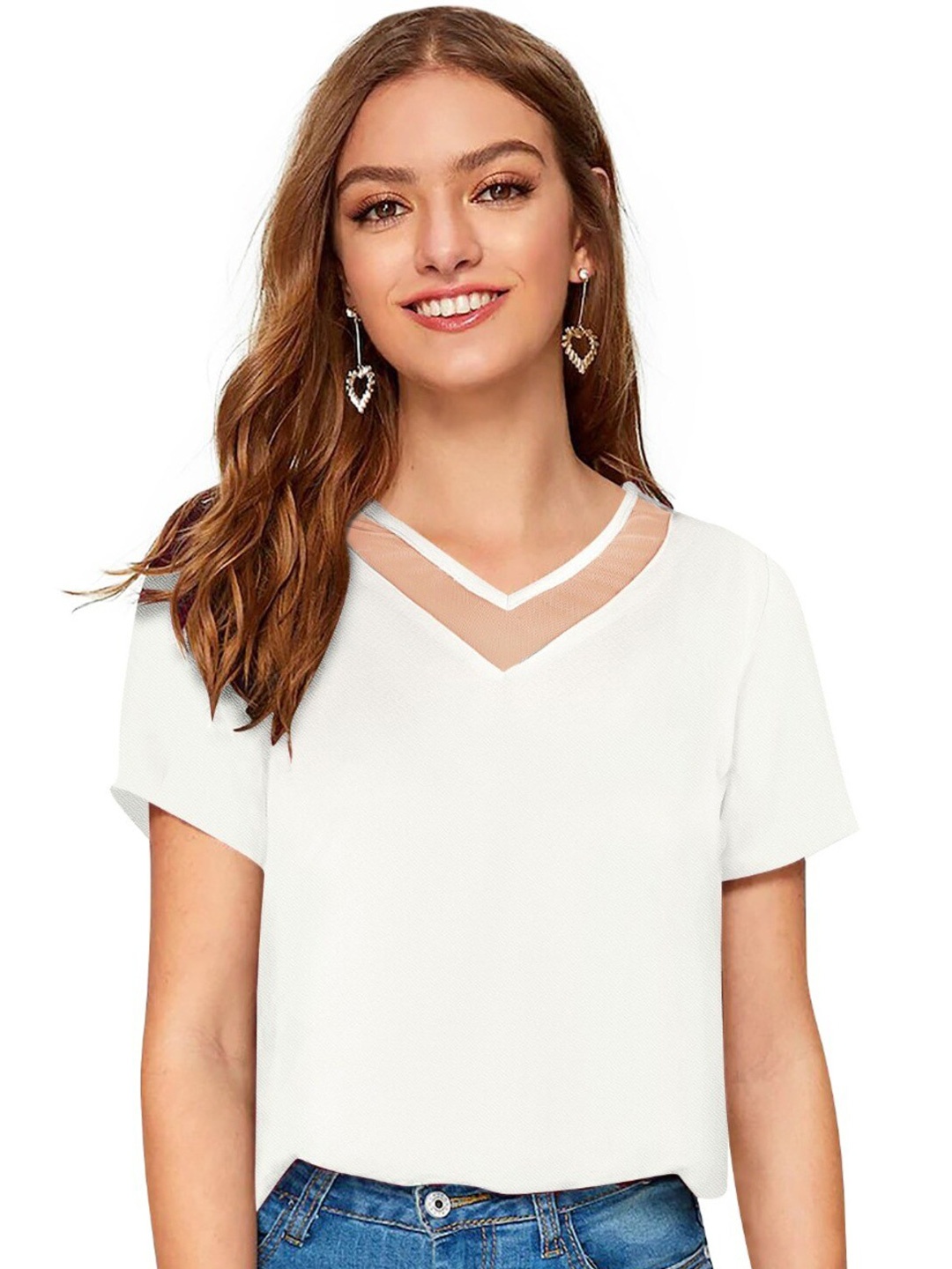

ODETTE V-Neck Short Sleeves Acrylic Top, White
