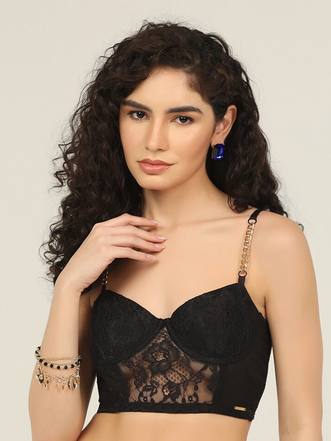 

Da Intimo Bralette Lace Medium Coverage Lightly Padded Bralette Bra With All Day Comfort, Charcoal