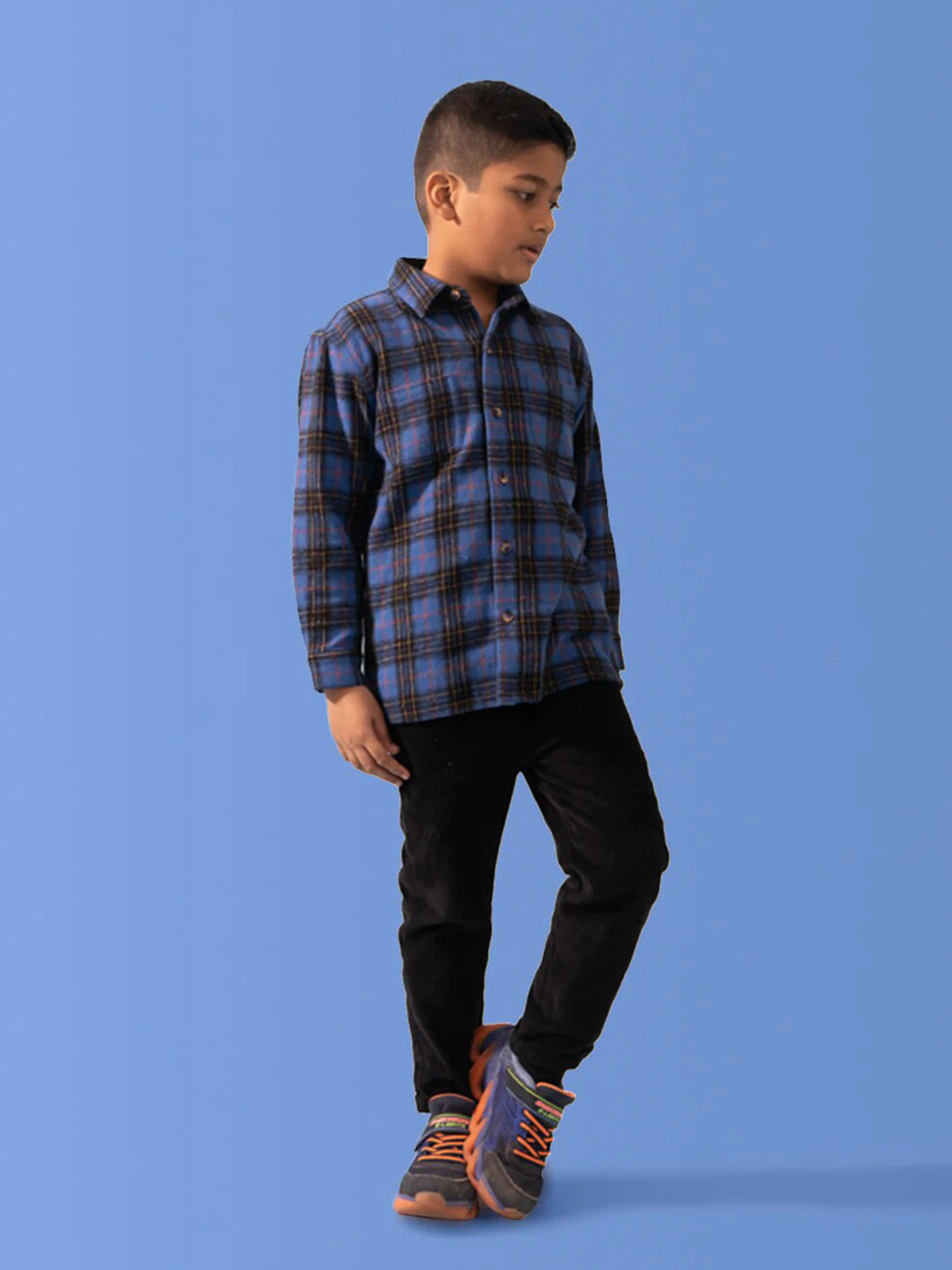 

Somersault Boys Checked Spread Collar Long Sleeves Casual Shirt, Navy blue