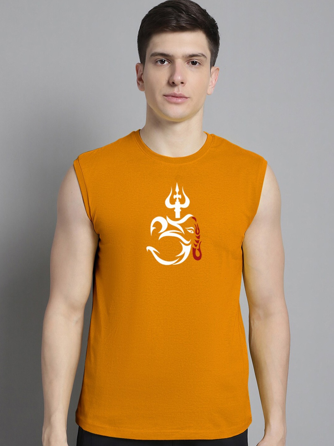 

FBAR Om Trishul Ganesha Printed Slim Fit Cotton T-shirt, Gold