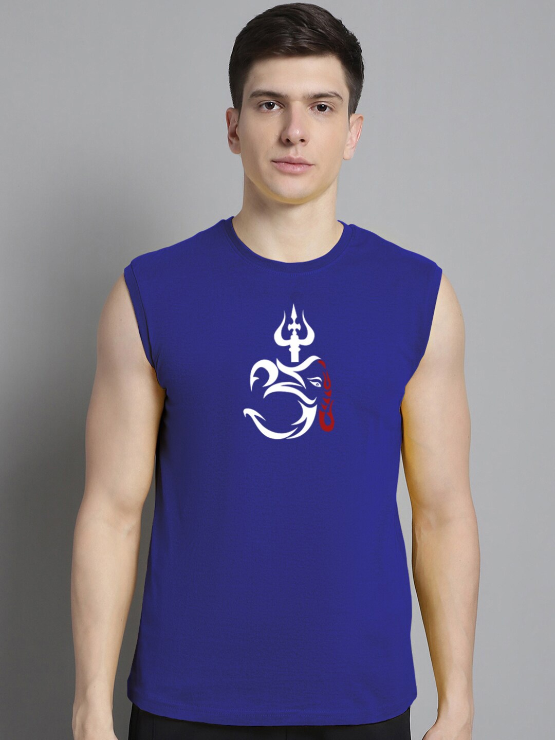 FBAR Typography Printed Raw Edge Slim Fit T-shirt, Blue