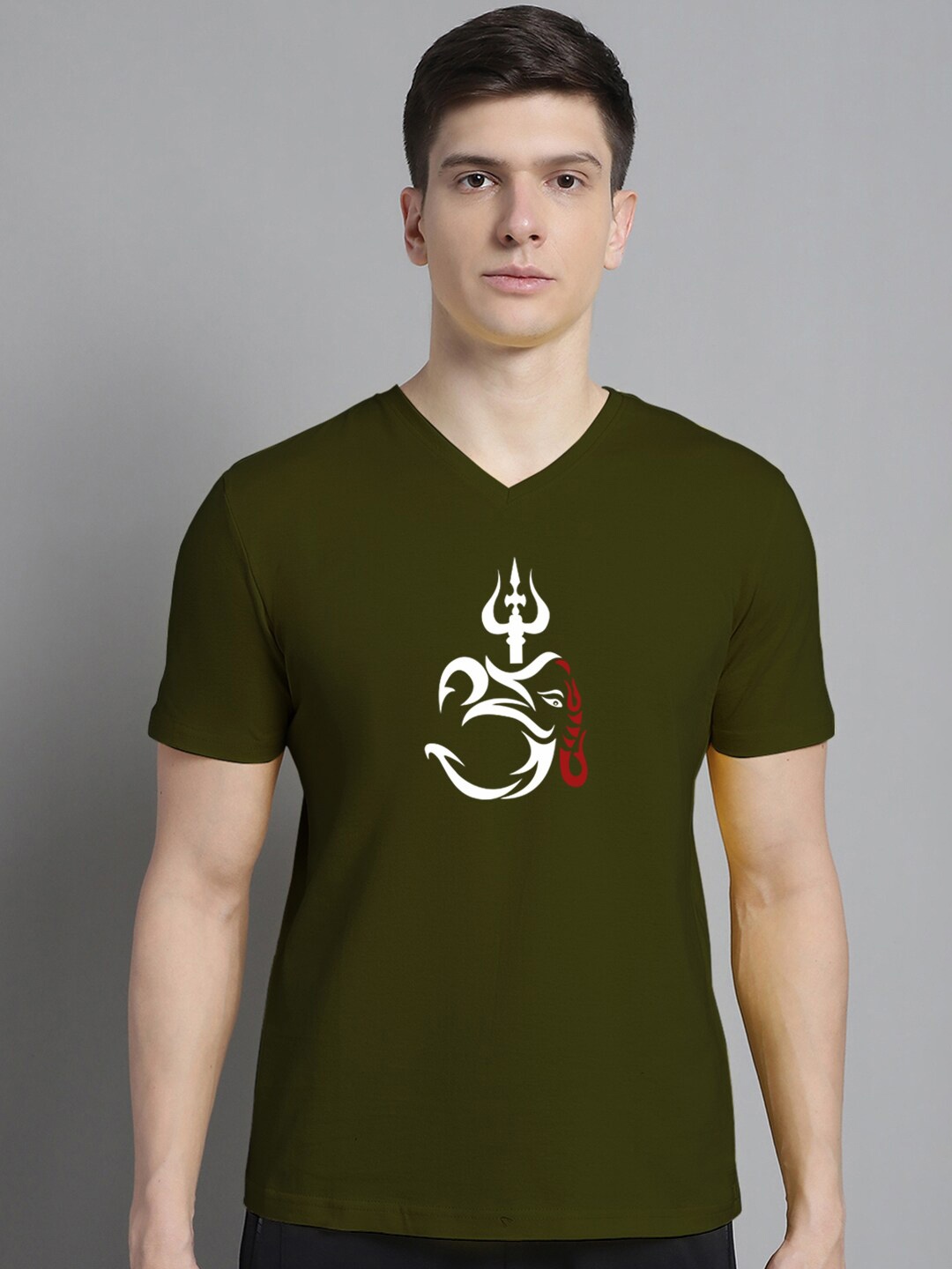 

FBAR Printed V-Neck Short Sleeves Cotton T-shirt, Olive