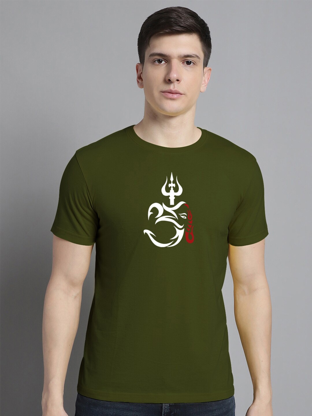 FBAR Typography Printed Raw Edge Slim Fit T-shirt, Olive