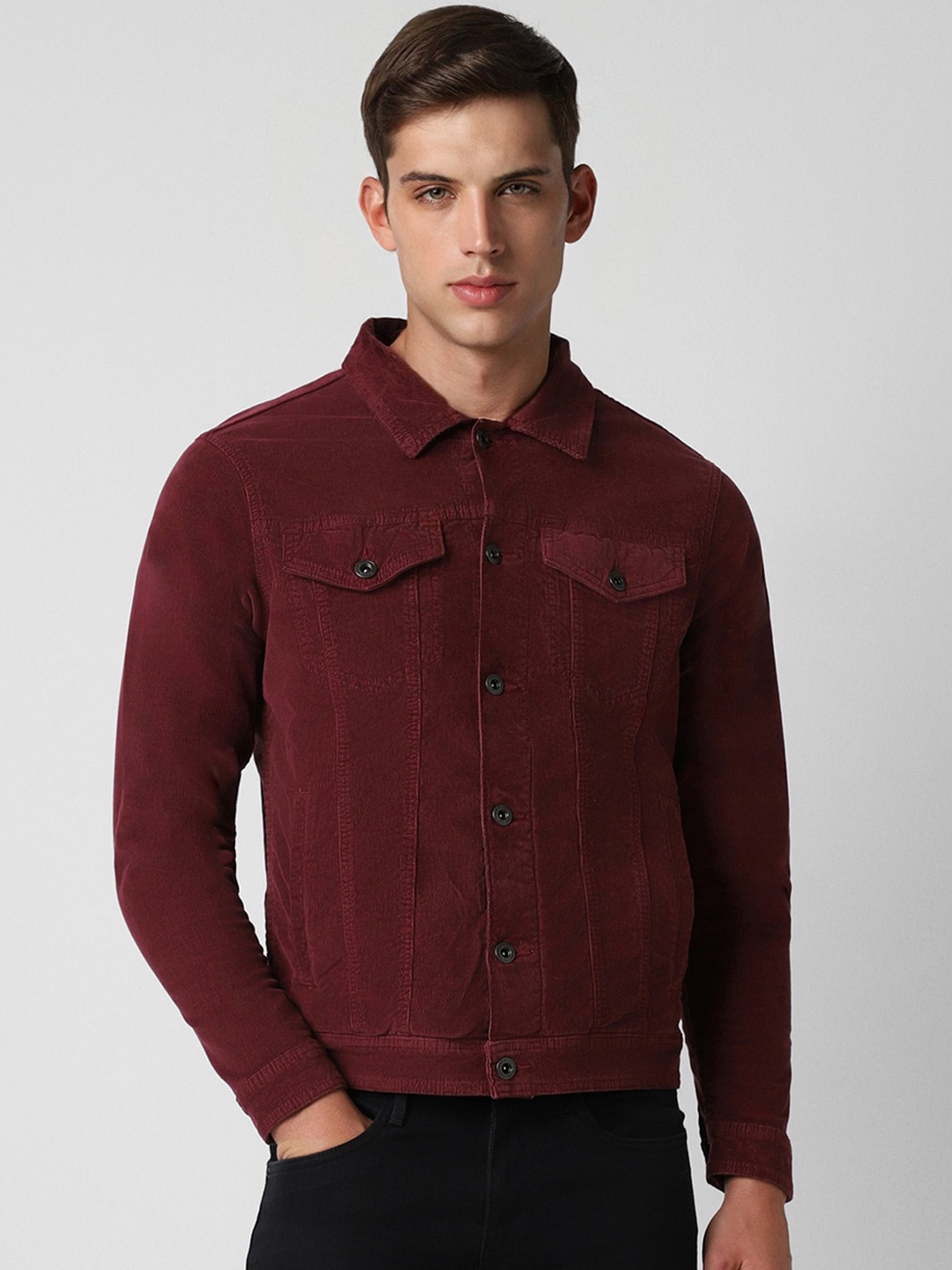 

VAN HEUSEN DENIM LABS Spread Collar Denim Jacket, Maroon