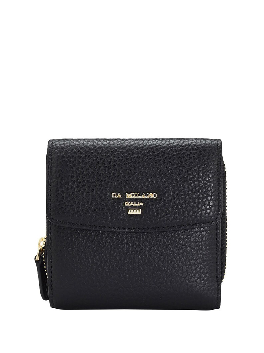 

Da Milano Women Textured Leather Three Fold Wallet, Black