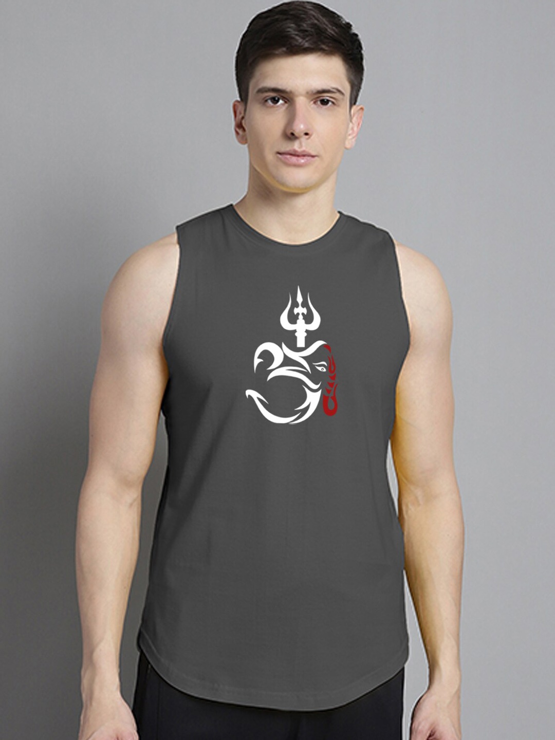 

FBAR Printed Sleeveless Pure Cotton Gym Vest, Grey