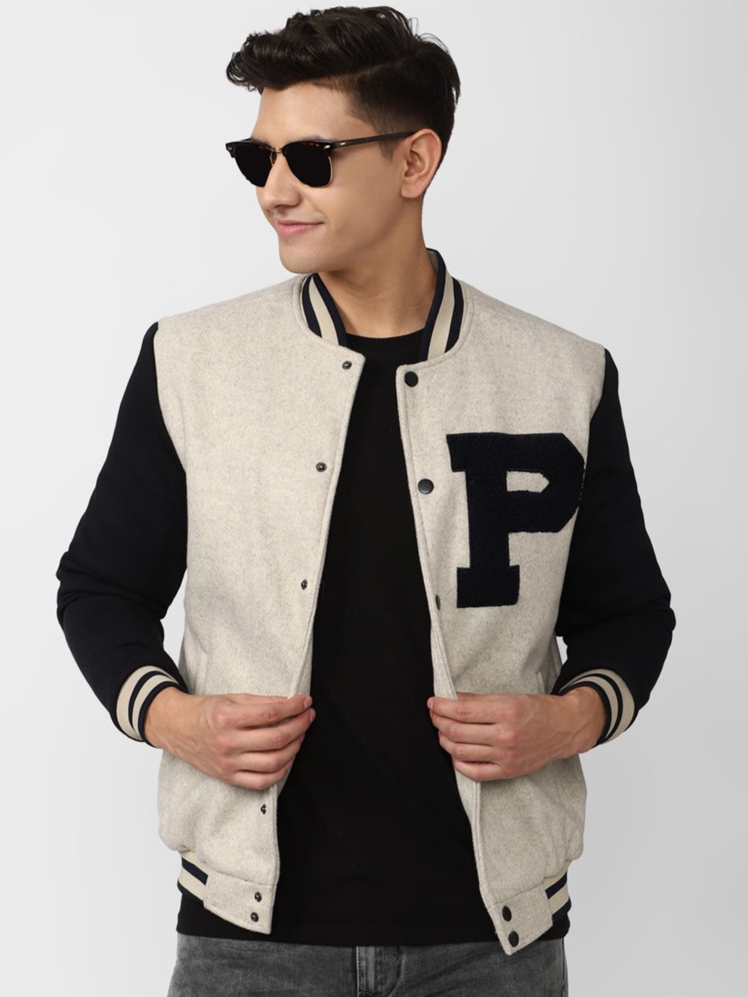 

Peter England Casuals Colourblocked Bomber Jacket, Beige