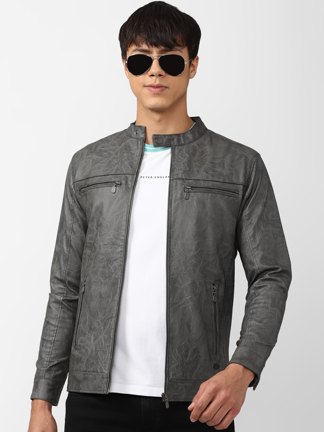 

Peter England Casuals Long Sleeves Biker Jacket, Grey