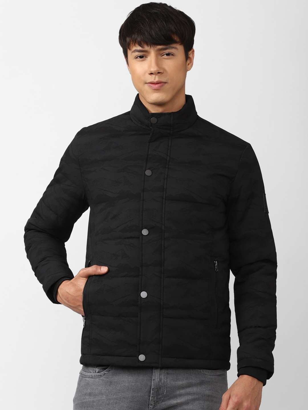 

Peter England Casuals Camouflage Printed Padded Jacket, Black