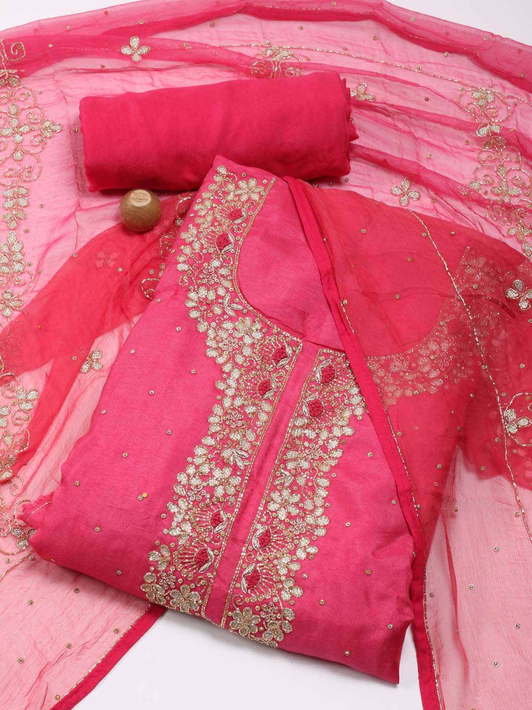 

Meena Bazaar Embroidered Sequined Unstitched Dress Material, Pink