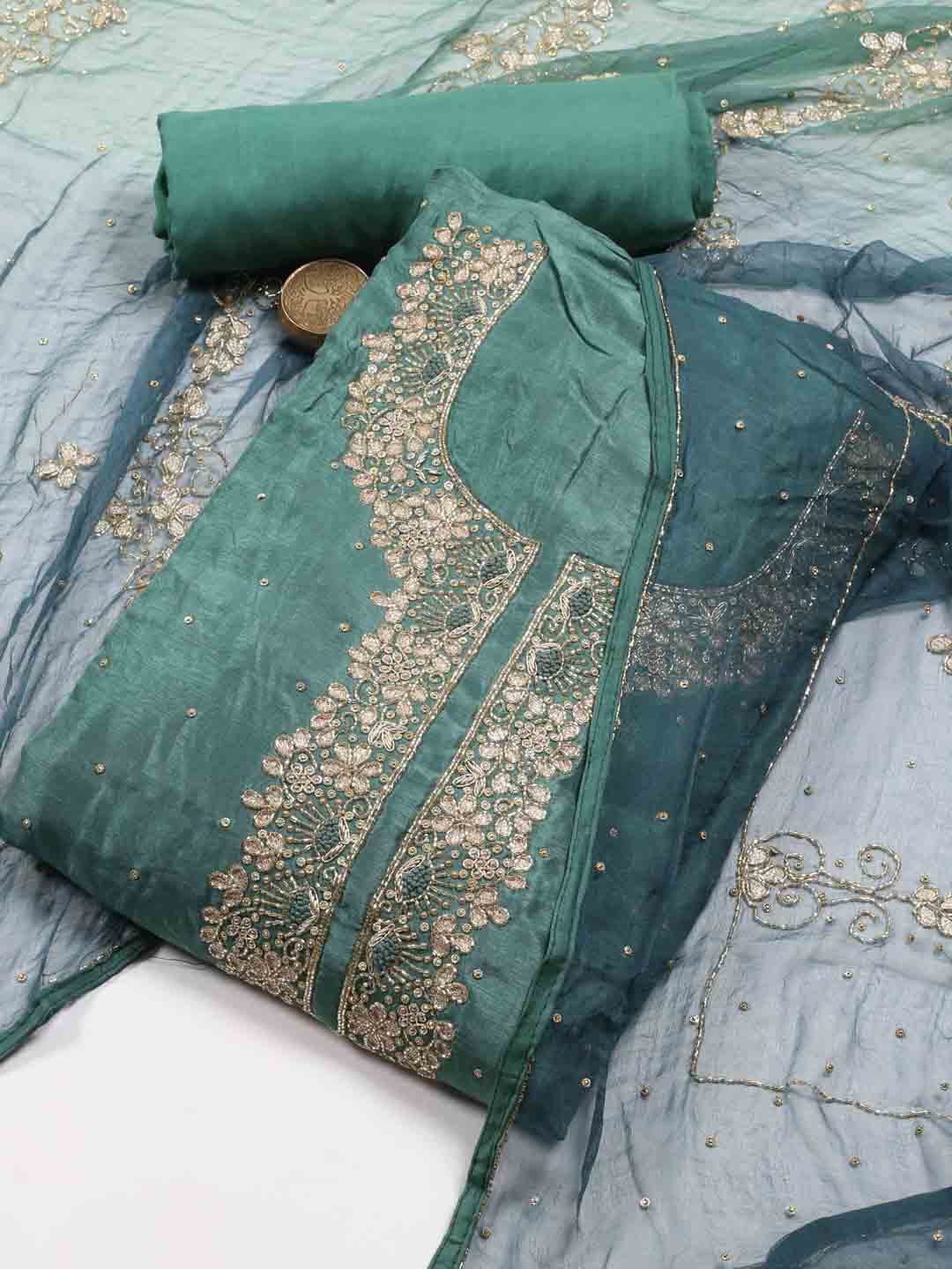

Meena Bazaar Embroidered Sequined Unstitched Dress Material, Green