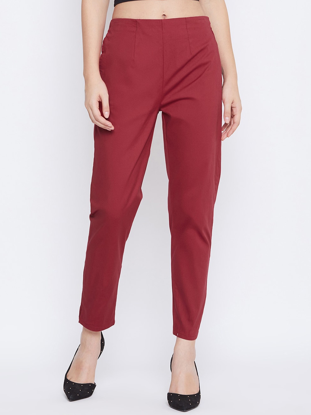 

Q-rious Women Mid-Rise Cropped Trousers, Maroon