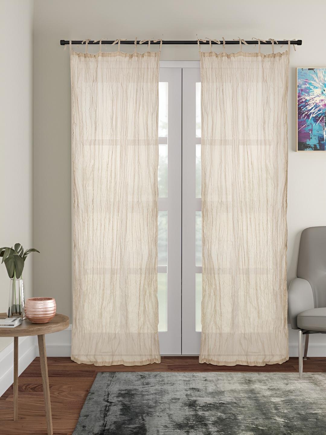 

Ratan Cart Beige 2 Pcs Sheer Cotton Door Curtain