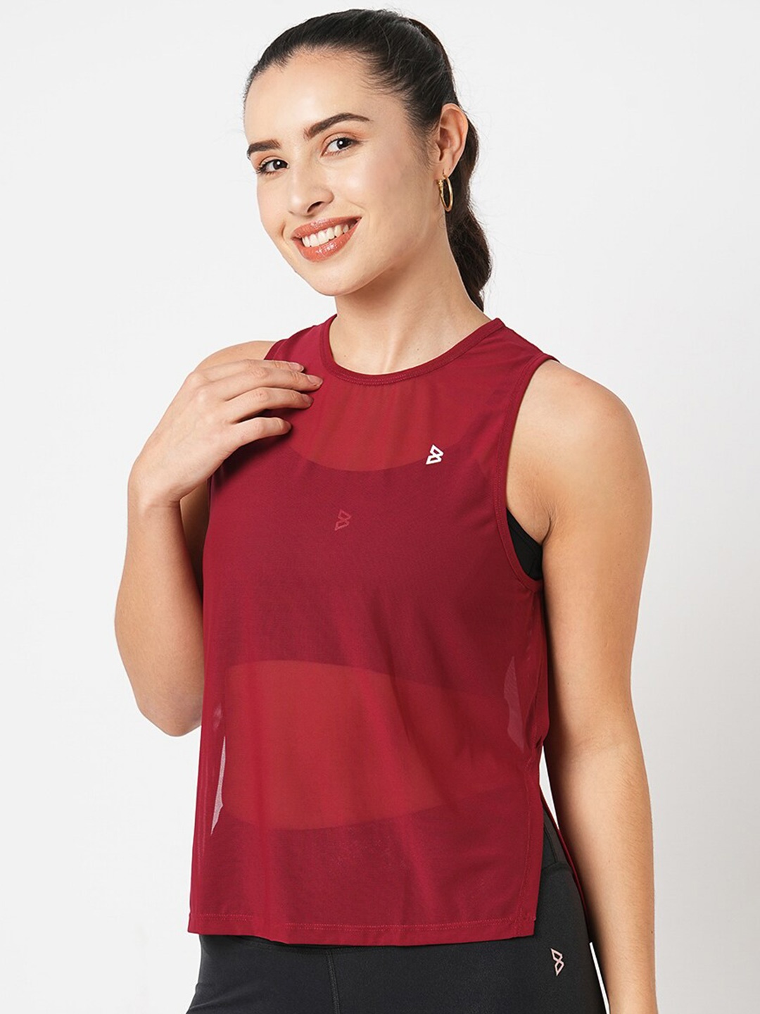 

BODD ACTIVE Round Neck Net Tank Top, Red