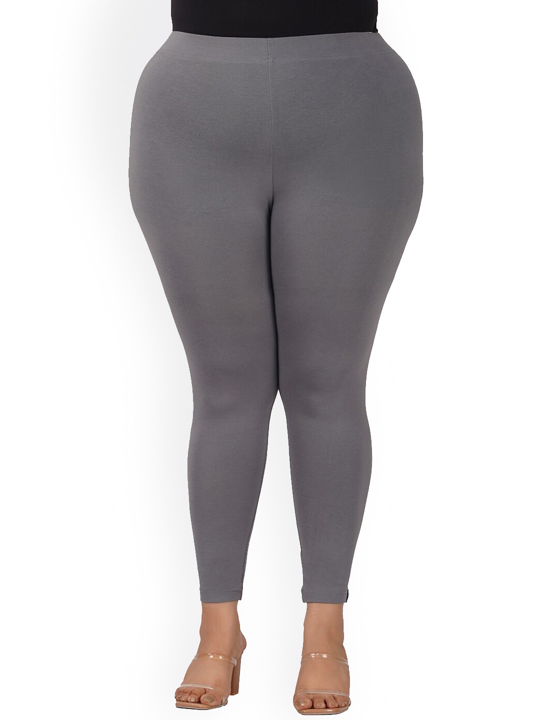 

indian flower Plus-Size Ankle-Length Leggings, Grey