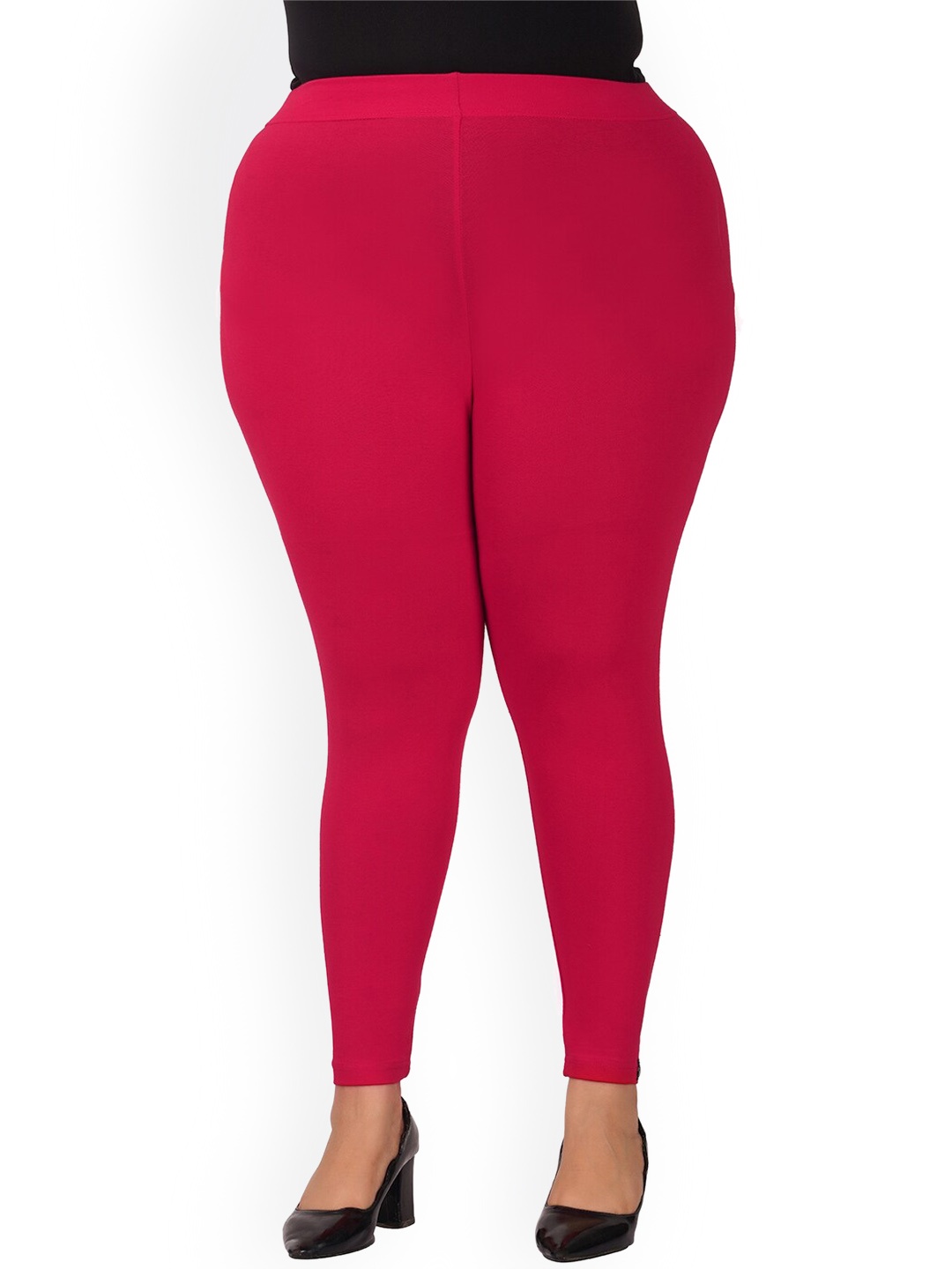 

indian flower Plus-Size Ankle-Length Leggings, Fuchsia