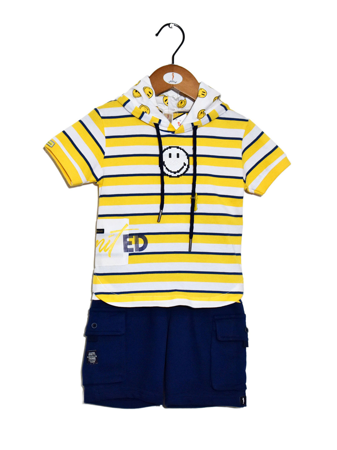 

BAESD Infant Boys Striped Hooded Pure Cotton T-shirt With Shorts, Yellow