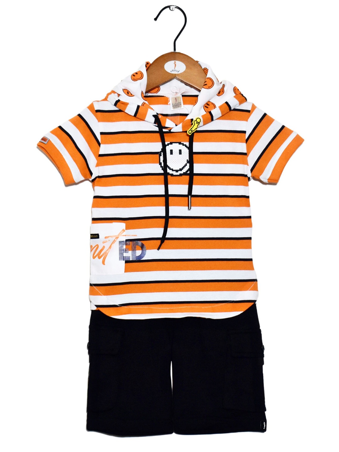 

BAESD Boys Striped Hooded Pure Cotton T-shirt with Shorts, Orange