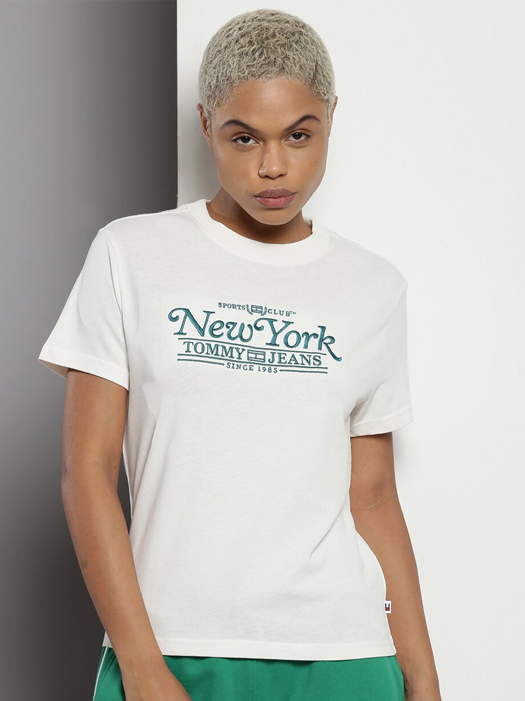 

Tommy Hilfiger Typography Embroidered Pure Cotton T-shirt, White