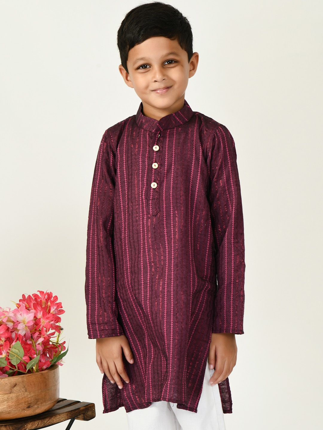

BAESD Boys Striped Halter Neck Straight Kurta With Trouser, Purple