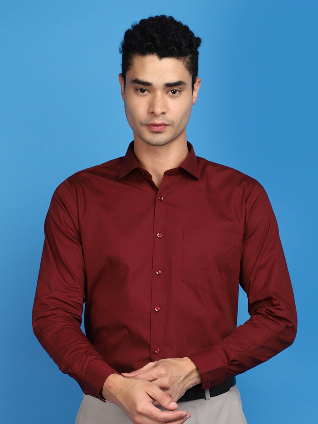 

J White by Vmart Spread Collar Cotton Formal Shirt, Maroon