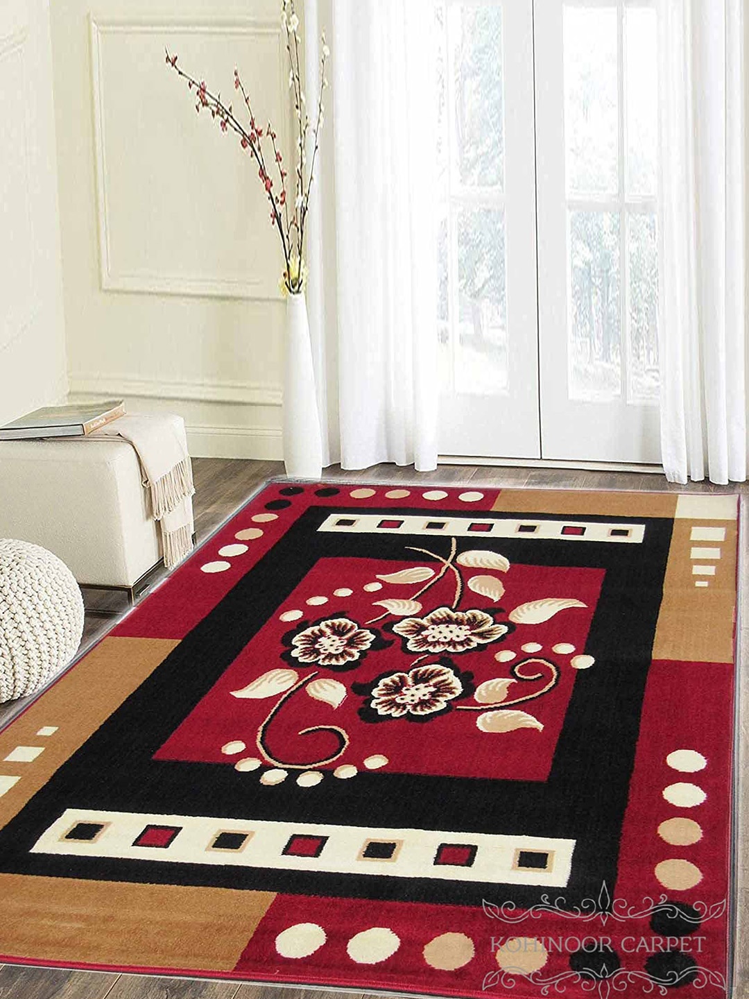 

IMRA CARPET Red and Beige Floral Anti Skid Regular Carpets