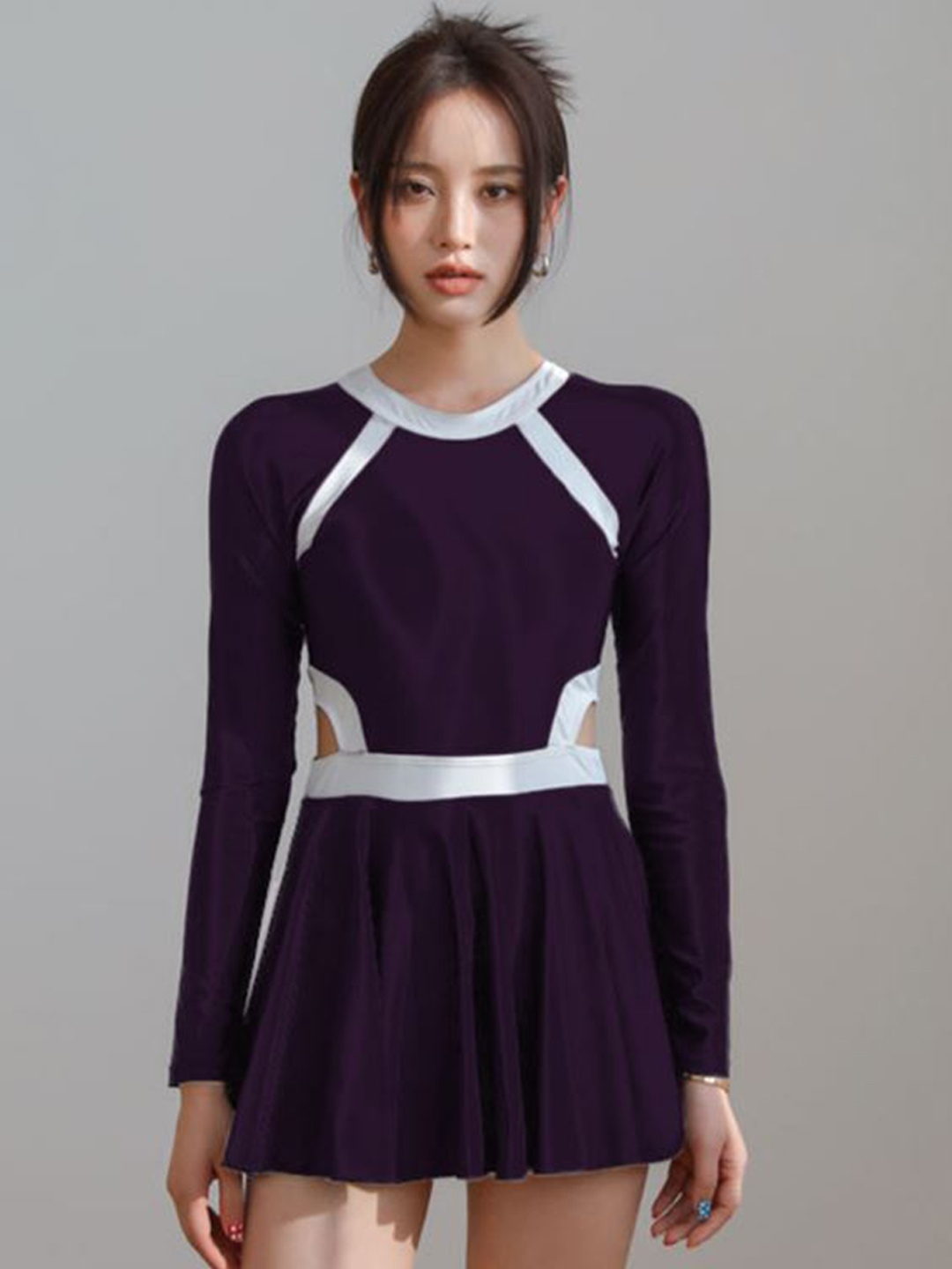 

FXM Round Neck Cut Out Swimming Dress, Purple