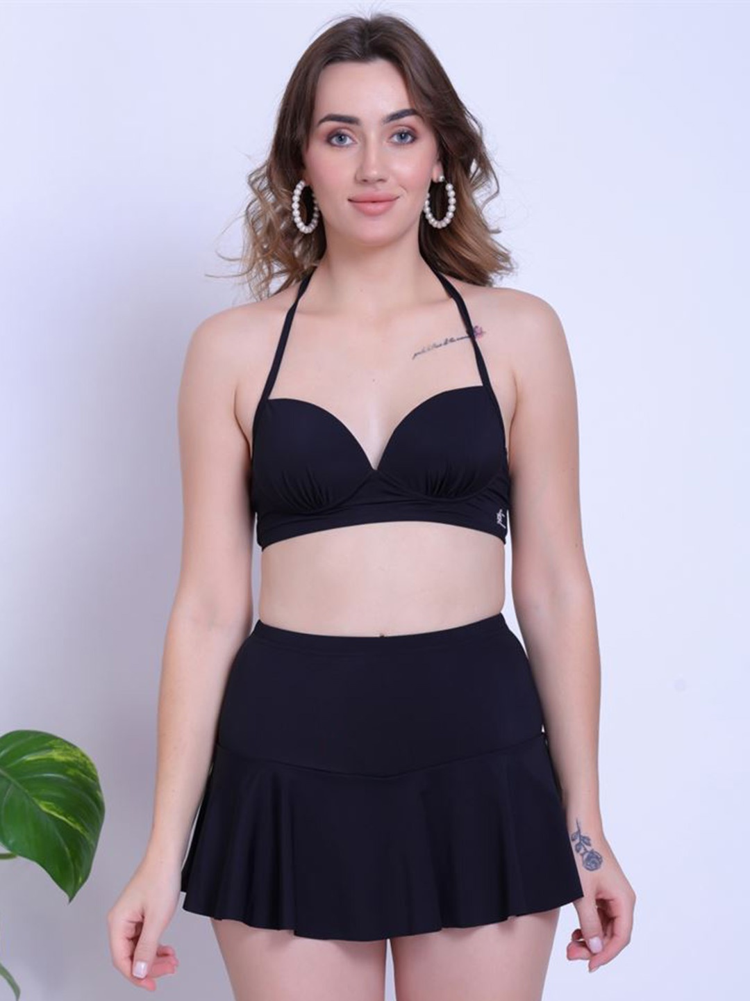 

FXM 2-Piece Halter Neck With Skirt Swim Set, Black