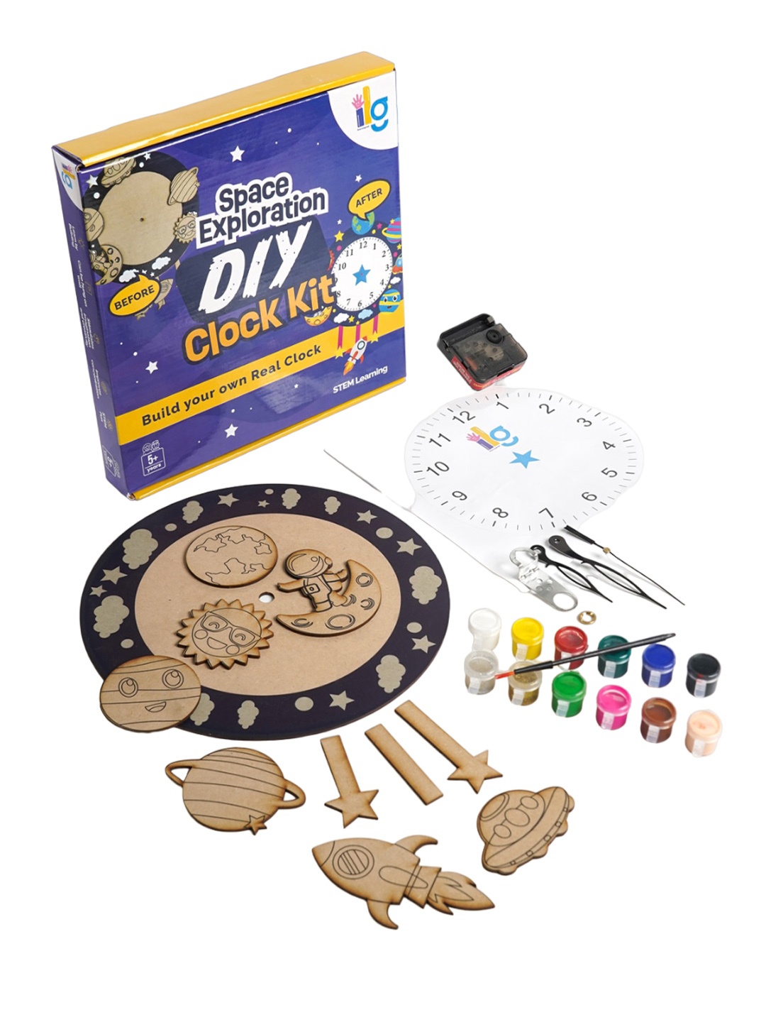 

ilearnngrow Kids DIY Space Exploration Clock, White