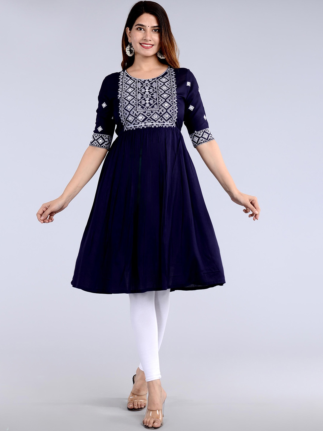 

Lovista Yoke Design Round Neck Three Quarter Sleeves Anarkali Kurta, Blue