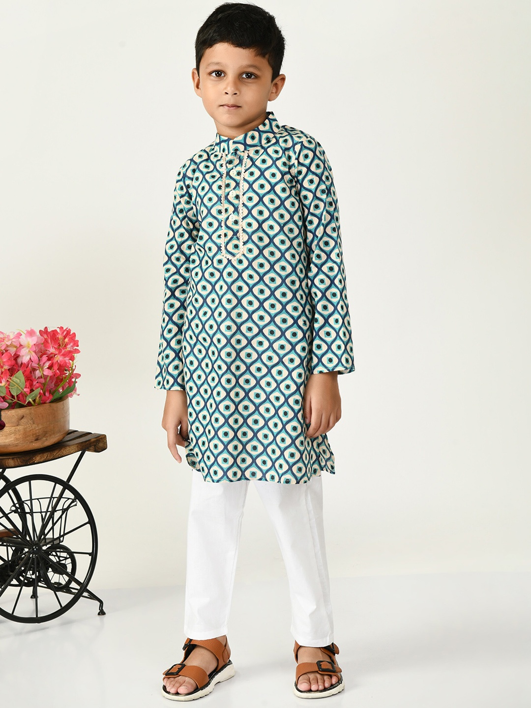 

BAESD Boys Geometric Printed Pure Cotton Straight Kurta & Trouser, Blue