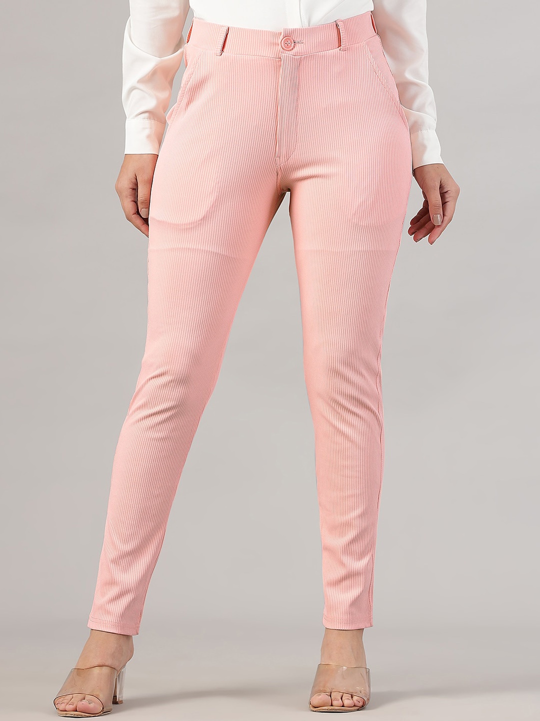 

FITHUB Women High-Rise Cotton Formal Trouser, Peach