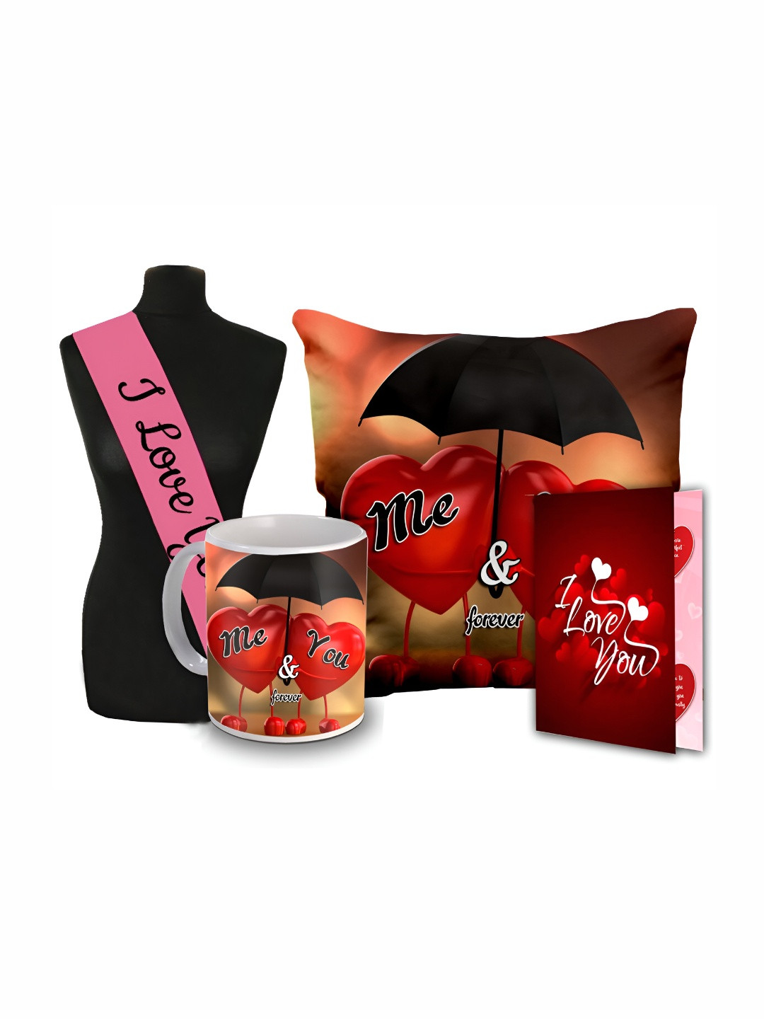 

ME & YOU Red & Black 4 Pieces I love You Sashe Coffee Mug Home Gift Set