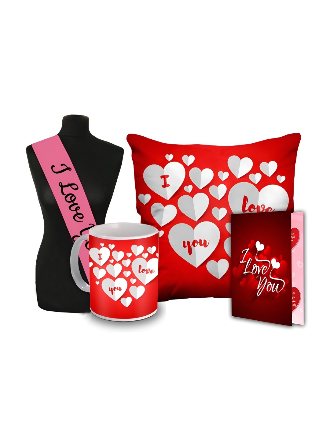 

ME & YOU Red Printed Cushion Sashe Coffee Mug & Card Home Gift Set