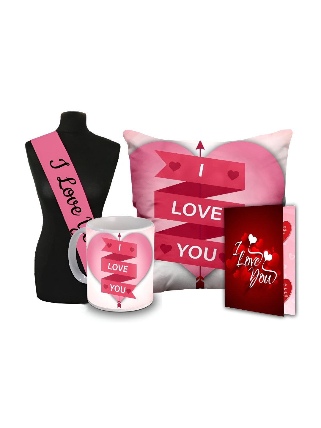 

ME & YOU Pink & Red Printed Cushion Sashe Coffee Mug & Card Home Gift Set
