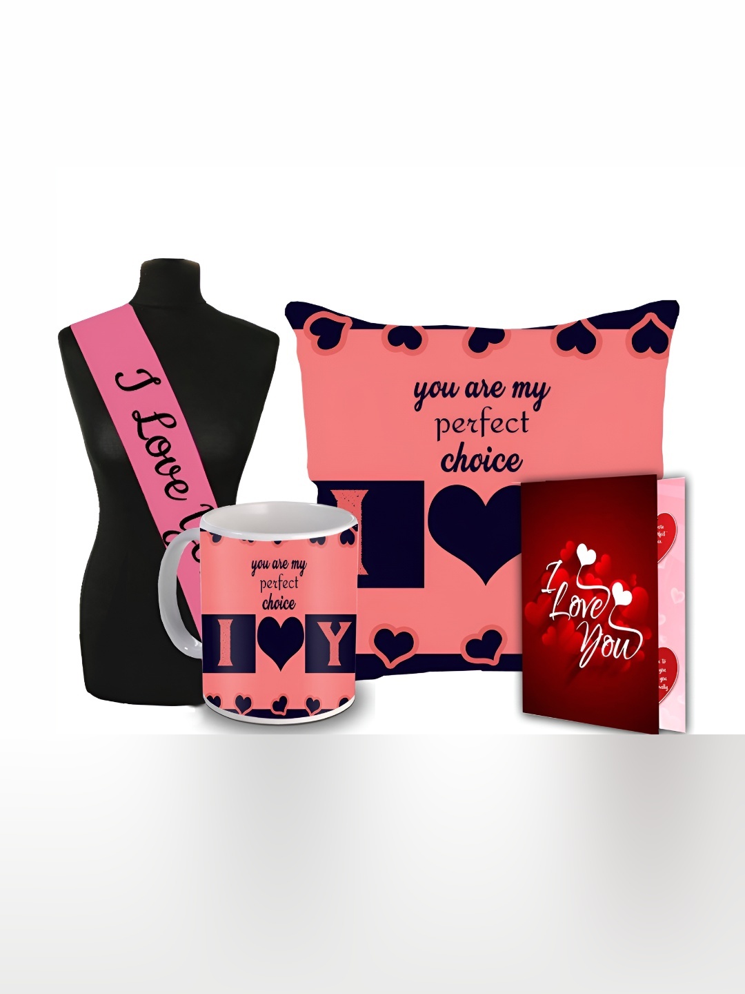 

ME & YOU Red & Pink 4 Pieces Printed Cushion Mug Card Sashe Valentine Gifts Set