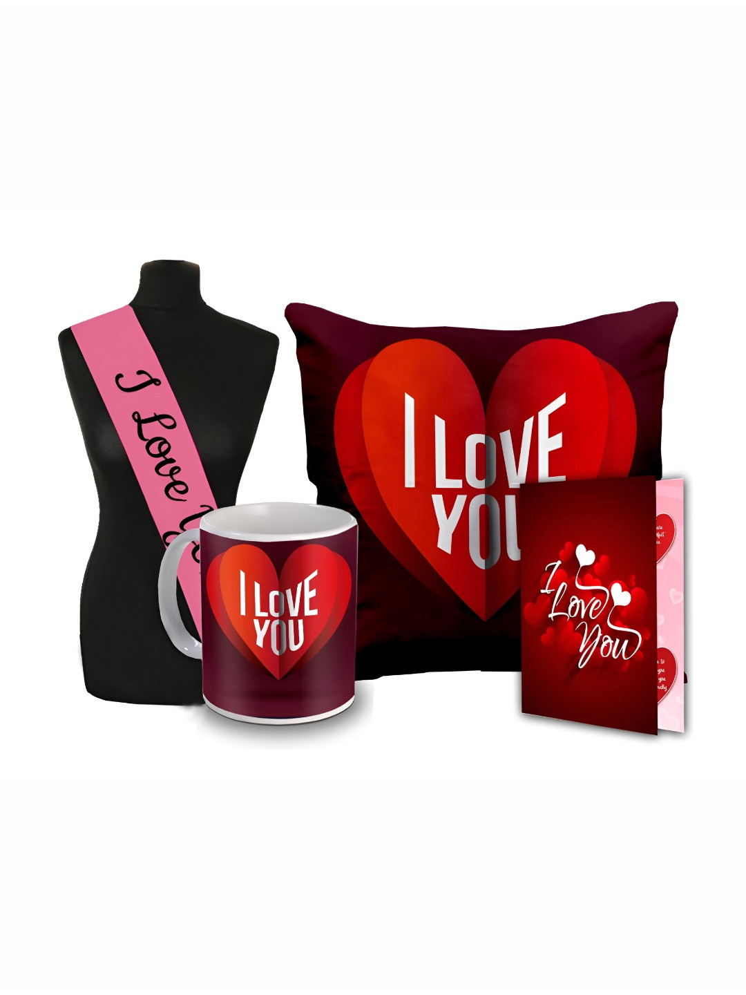 

ME & YOU 4-Pcs Red & Pink Printed Cushion Mug Card Sashe Valentine Gifts Set