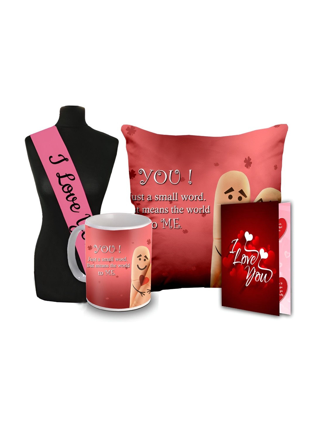 

ME & YOU 4Pcs Pink & Red Printed Sashe Mug Card & Cushion Valentine Gifts Set