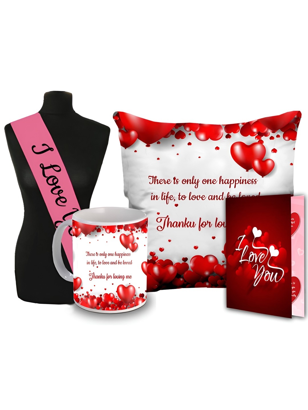 

ME & YOU 4-Pcs White & Red Printed Cushion Mug Card Sashe Valentine Gifts Set