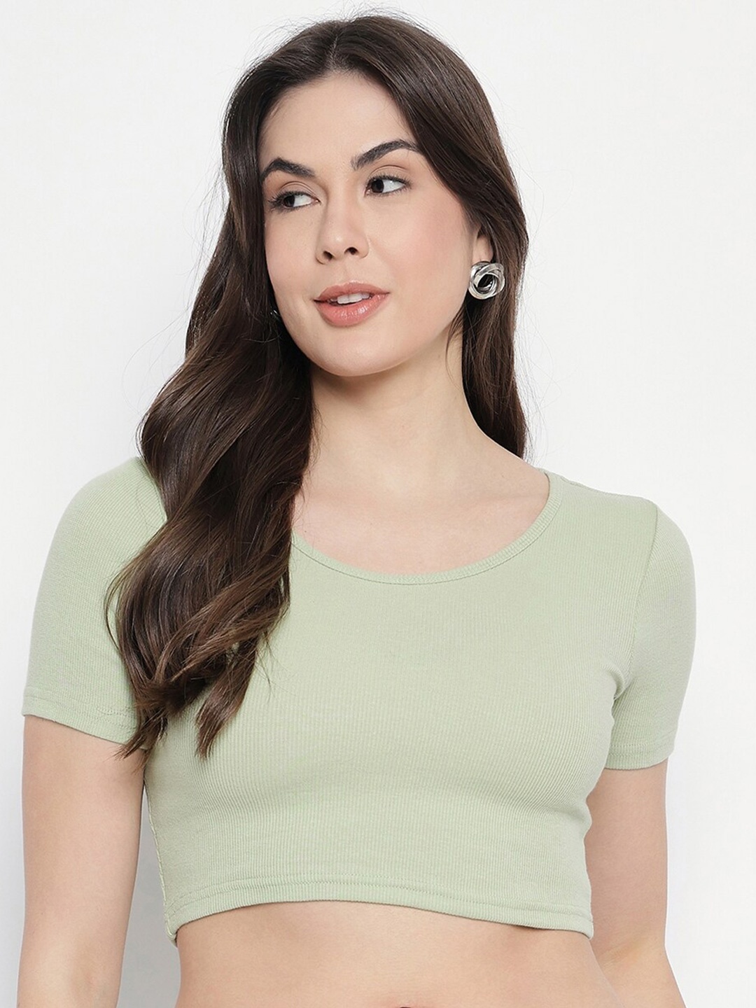 

Mayra Round Neck Fitted Crop Top, Green