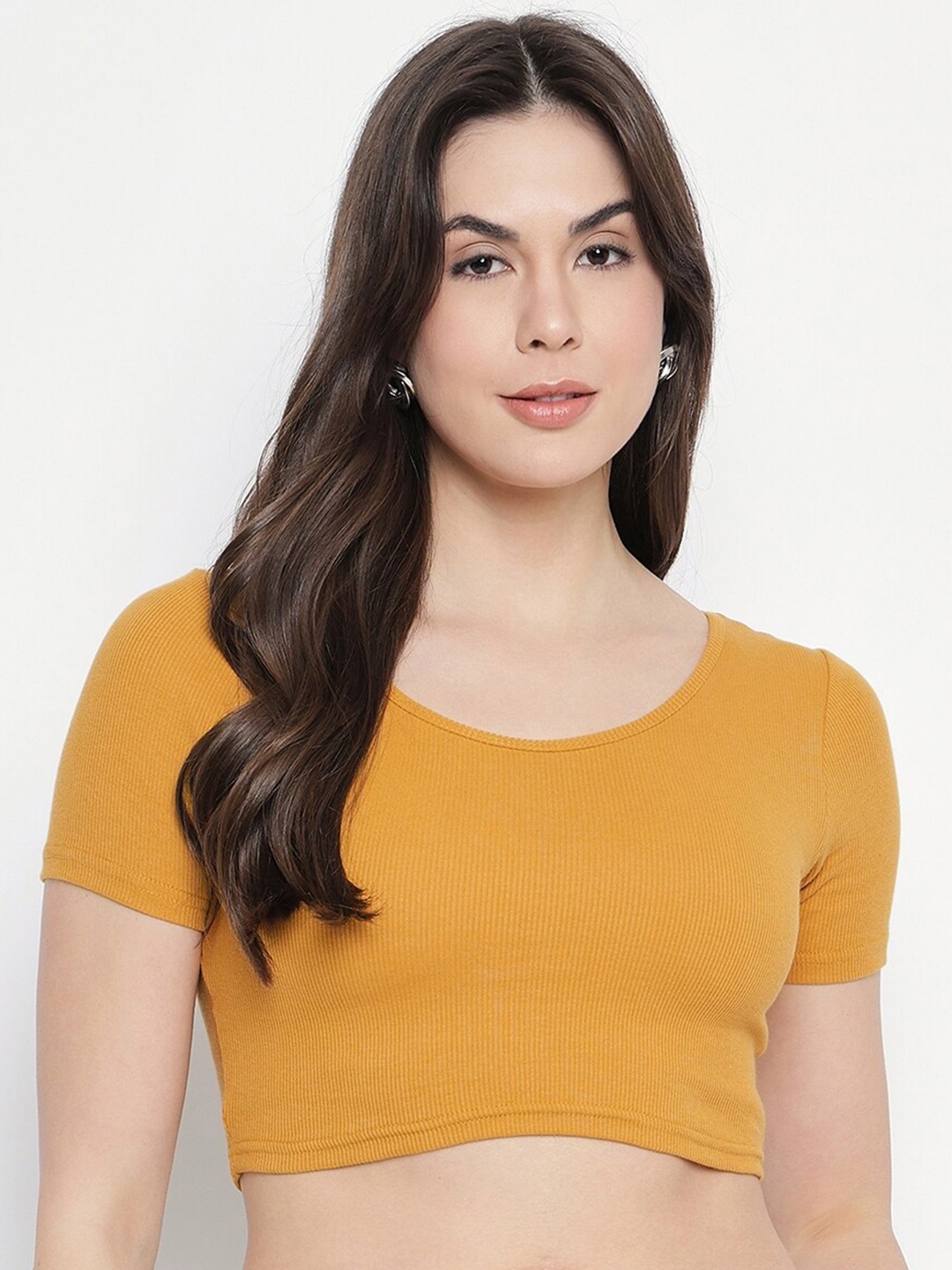 

Mayra Round Neck Fitted Crop Top, Mustard