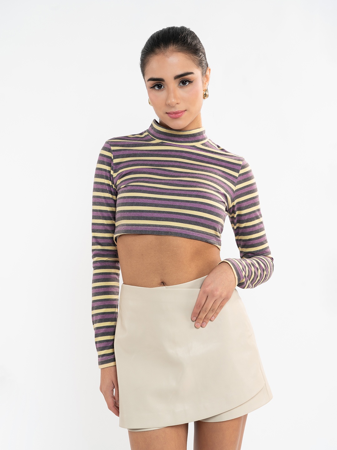 

Stylecast X Hersheinbox Striped High Neck Cotton Crop Top, Purple