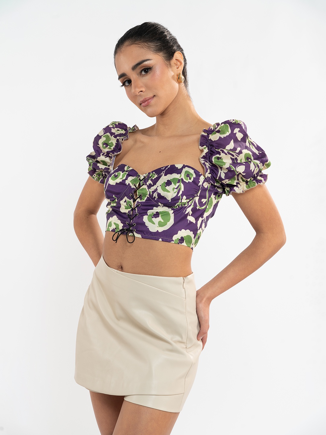 

Stylecast X Hersheinbox Printed Lace-Up Empire Crop Top, Purple