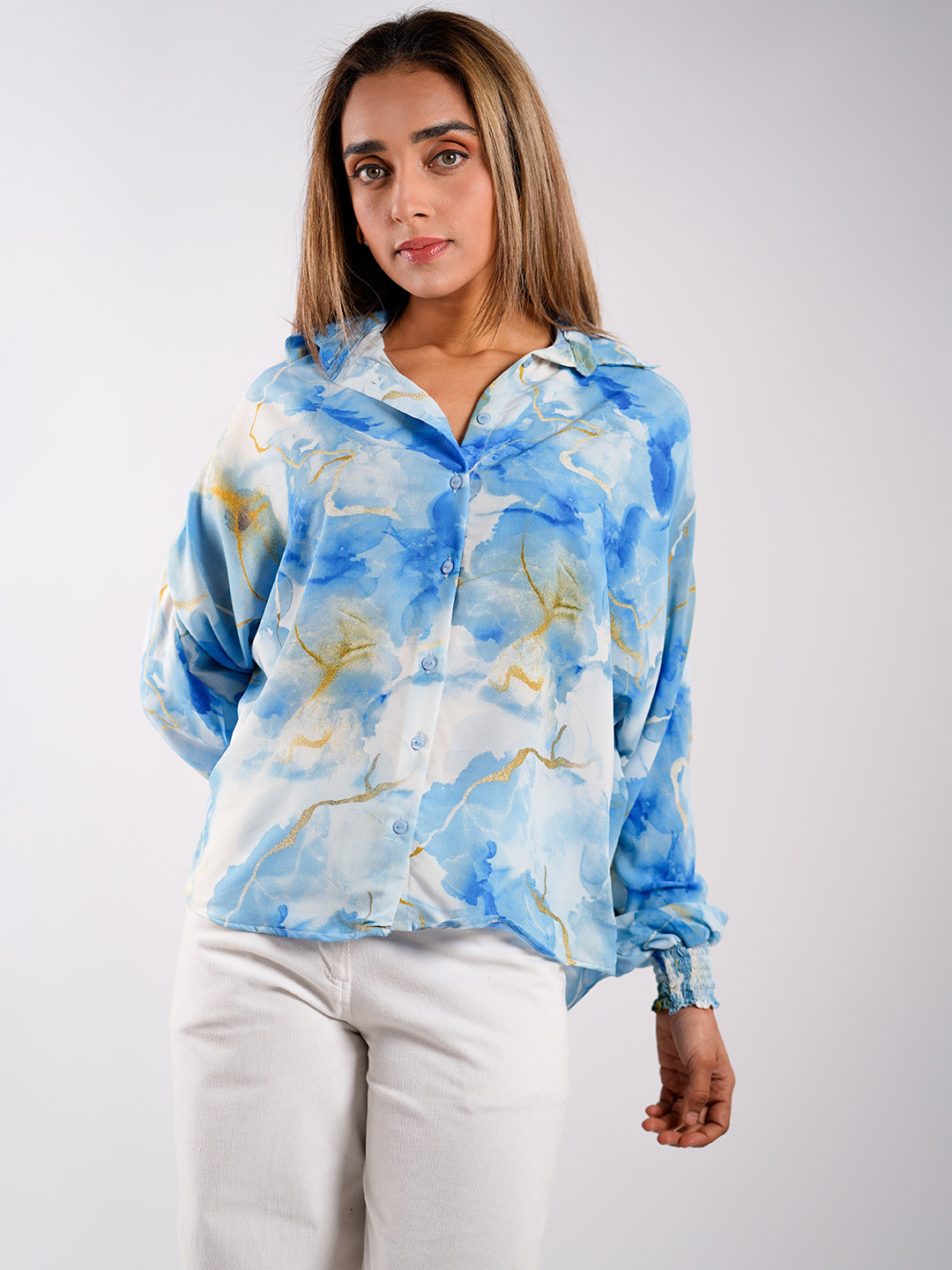 

Stylecast X Hersheinbox Printed Extended Sleeves Shirt, Blue