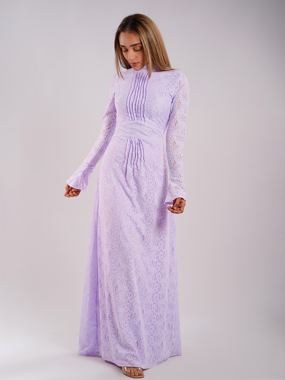 

Stylecast X Hersheinbox Bell Sleeves High Neck Lace Maxi Dress, Lavender